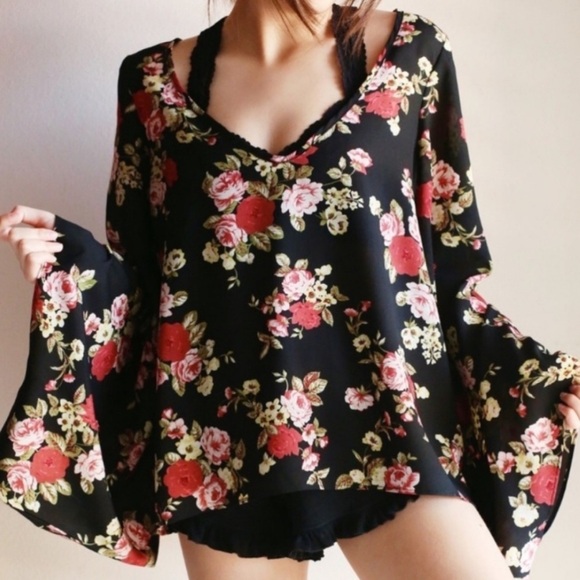 Show Me Your Mumu English Rose Floral Statement Sleeve Blouse Top Size Small - Picture 1 of 16